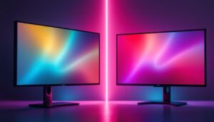 A photograph of a side-by-side comparison of an lcd screen and an led screen