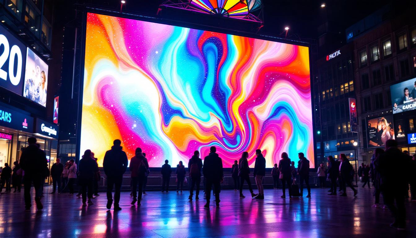 A photograph of capture a photograph of a vibrant led display in an outdoor setting