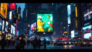 A photograph of capture a photograph of a vibrant led billboard in a bustling new york city street