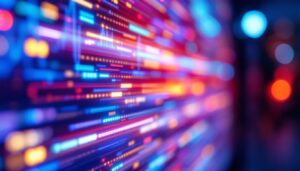 A photograph of a close-up view of a vibrant led display showcasing dynamic visuals