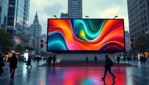 A photograph of capture a photograph of a vibrant led billboard in an urban setting