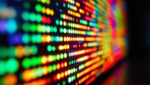 A photograph of a close-up shot of an led display screen showcasing vibrant colors and clarity
