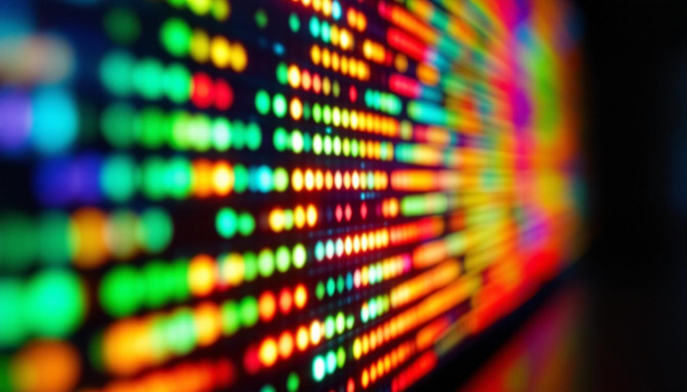 A photograph of a close-up shot of an led display screen showcasing vibrant colors and clarity