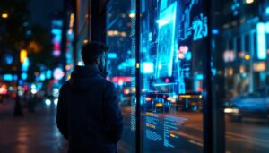 A photograph of capture a photograph of a vibrant rear window led display illuminated at night