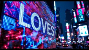 A photograph of a vibrant led news ticker in action