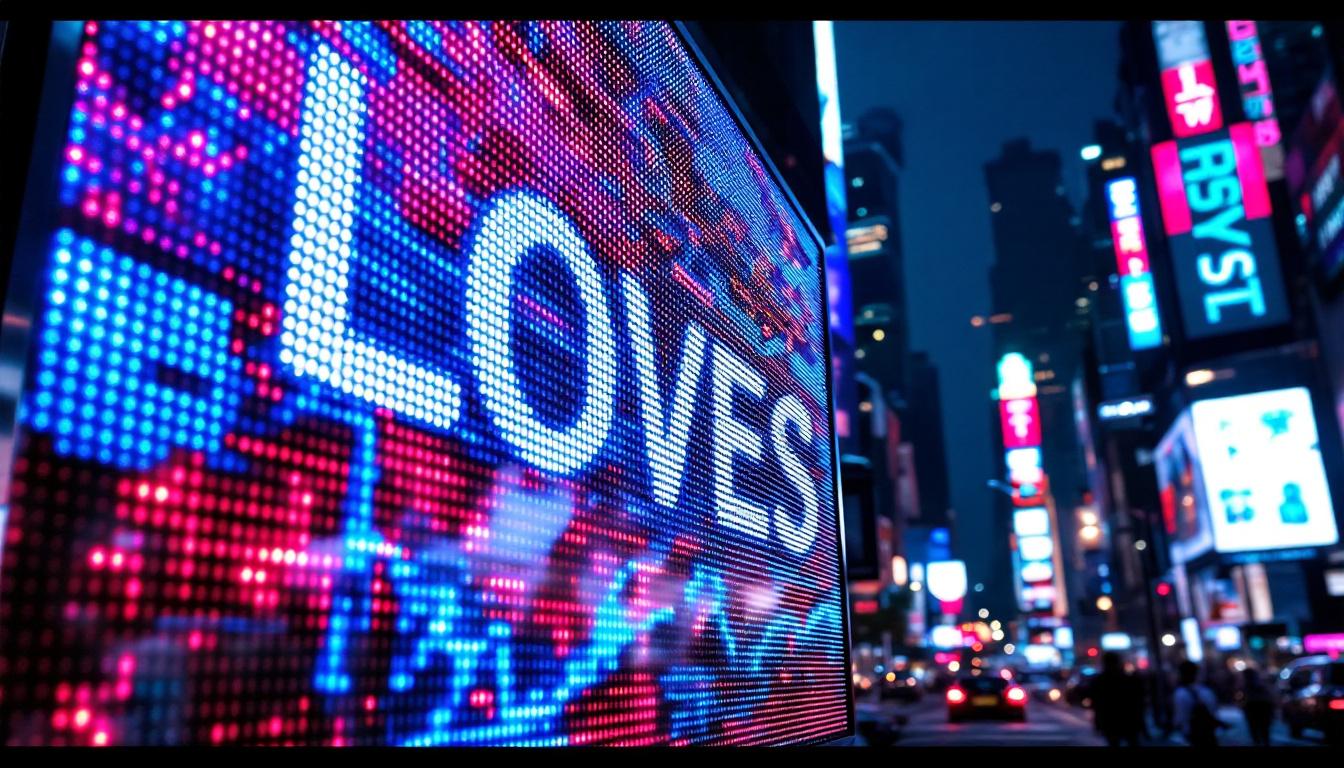 A photograph of a vibrant led news ticker in action