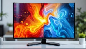 A photograph of a side-by-side comparison of an lcd and an led display