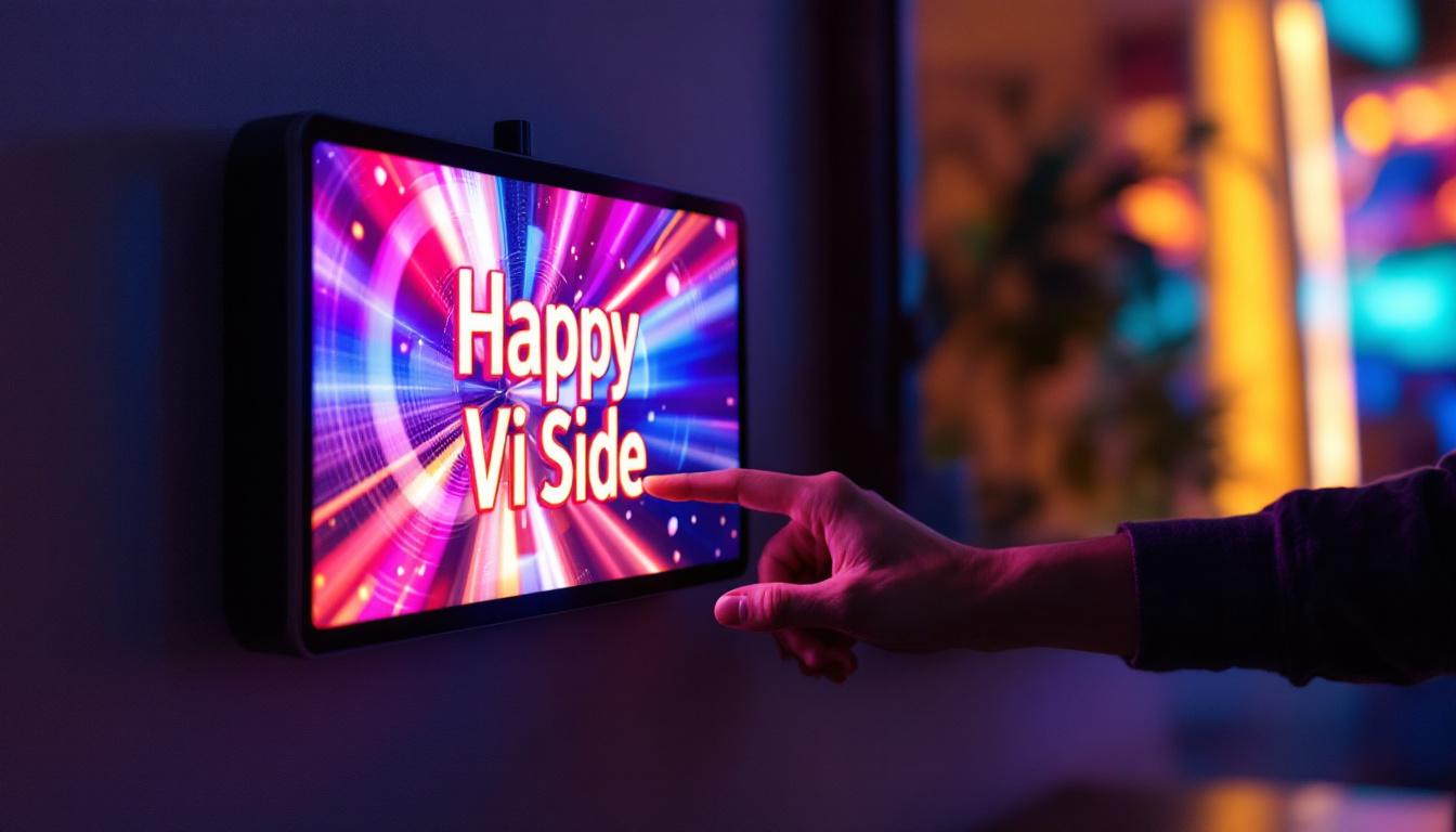 A photograph of a vibrant small led display showcasing dynamic visuals or text