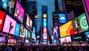 A photograph of capture a photograph of the vibrant led displays in times square