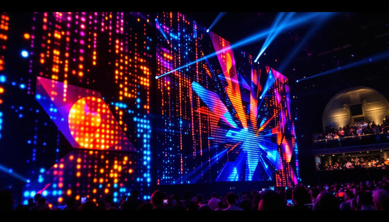 A photograph of a vibrant led display in action during a live event
