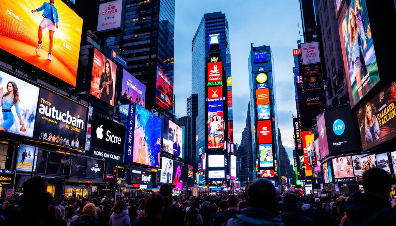 A photograph of capture a photograph of the vibrant led displays in times square at dusk