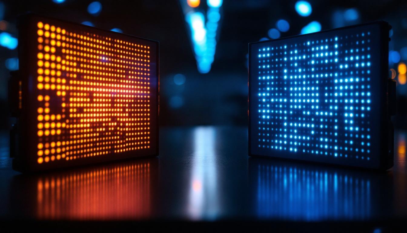 A photograph of a side-by-side comparison of a common cathode and common anode led display