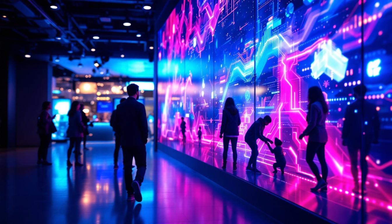 A photograph of a vibrant led display screen in a commercial setting