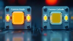 A photograph of a close-up shot of a common anode and common cathode led display side by side