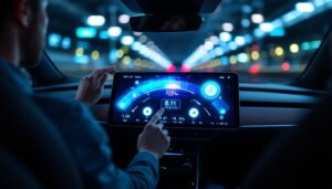 A photograph of a modern car's interactive led display in action