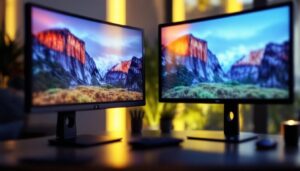 A photograph of capture a photograph of a side-by-side comparison of an lcd monitor and an led monitor
