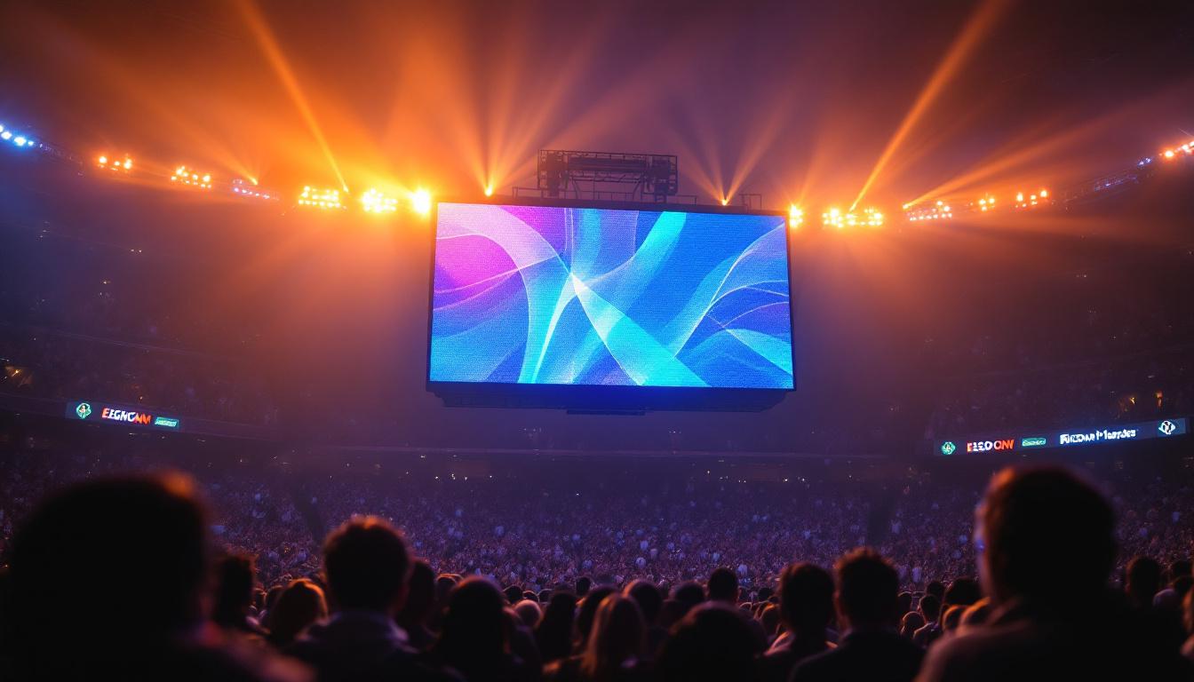 A photograph of a vibrant led scoreboard in action during a sporting event
