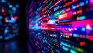 A photograph of a vibrant led display showcasing a range of contrasting colors and brightness levels