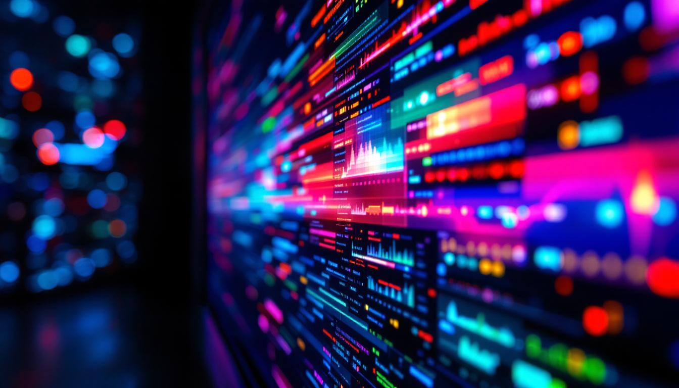 A photograph of a vibrant led display showcasing a range of contrasting colors and brightness levels