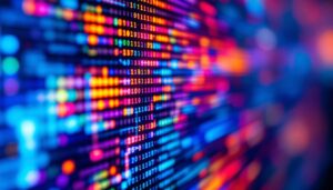 A photograph of a close-up of a vibrant led display showcasing a range of colors and contrast
