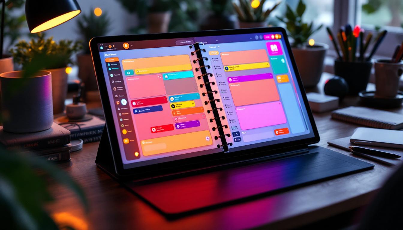 A photograph of a large planner open on a desk