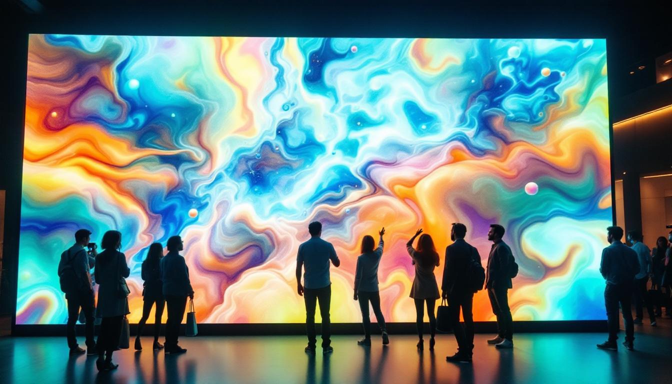 A photograph of capture a photograph of a vibrant sony crystal led video wall in a dynamic setting