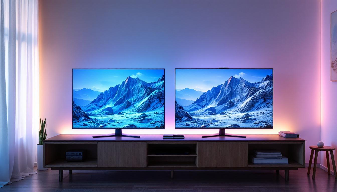 A photograph of a side-by-side comparison of an led television and an lcd television