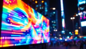 A photograph of a vibrant led display in action