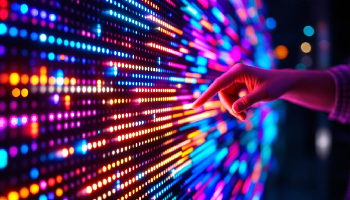 A photograph of a close-up shot of a vibrant led display in action