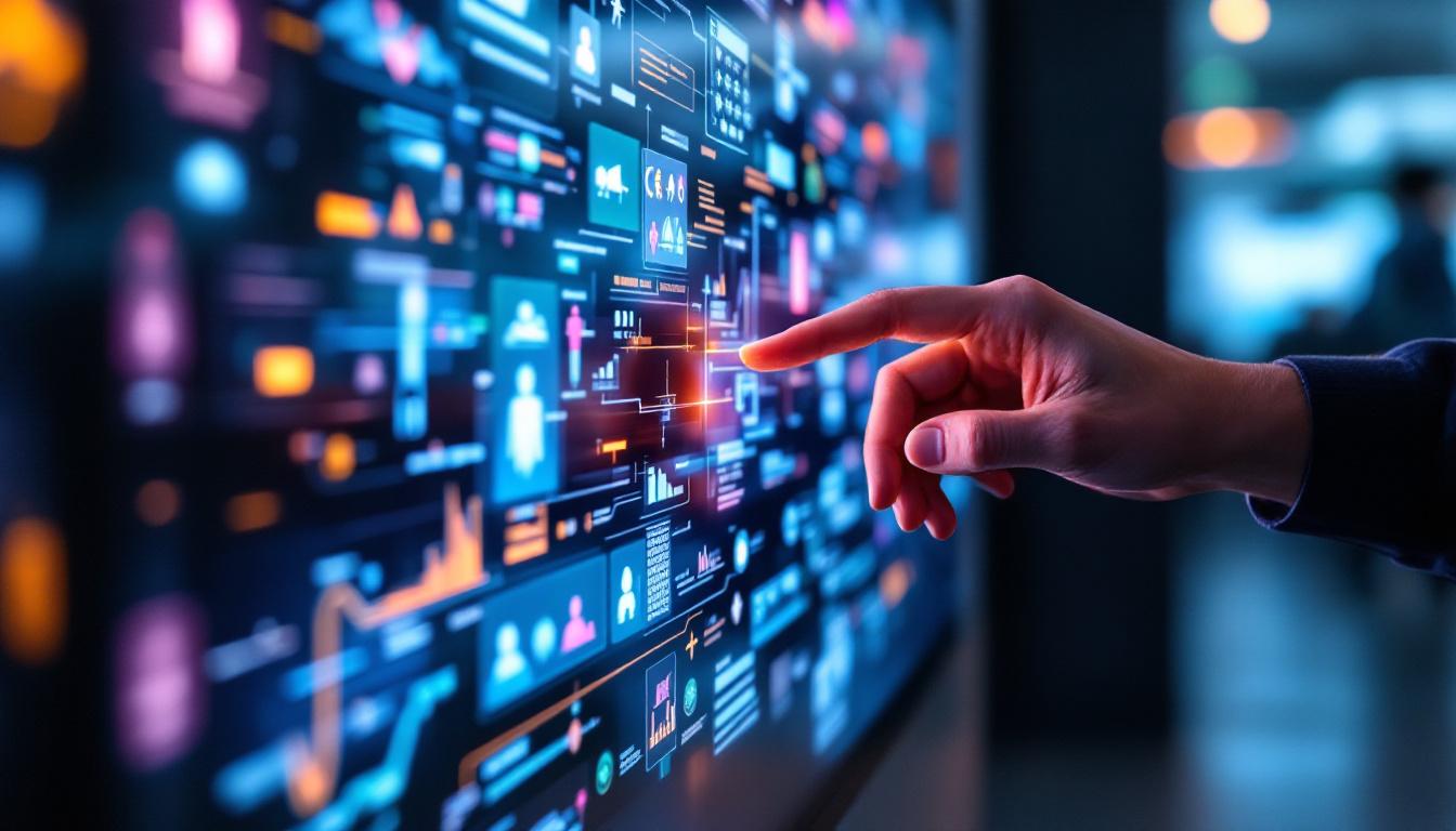 A photograph of a close-up of a vibrant interactive touch screen in use