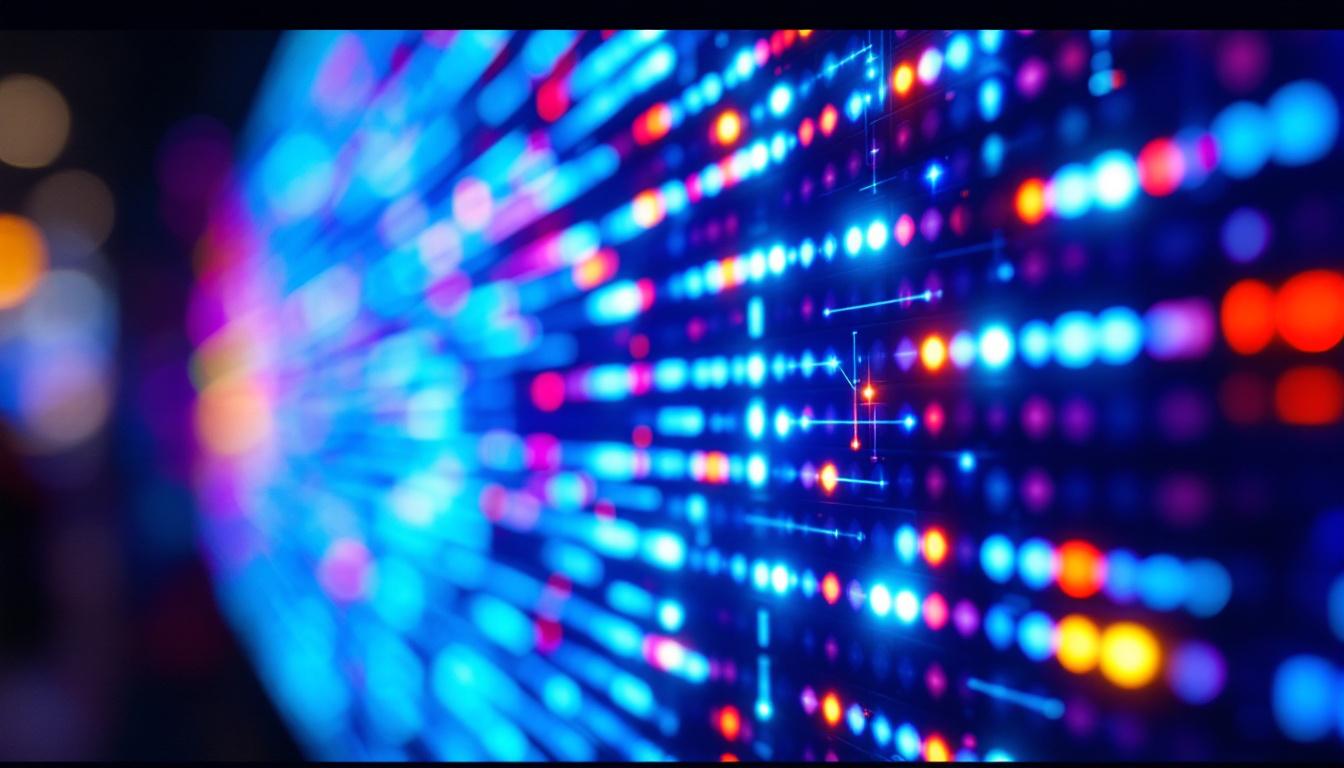 A photograph of a close-up shot of a vibrant led display showcasing dynamic visuals