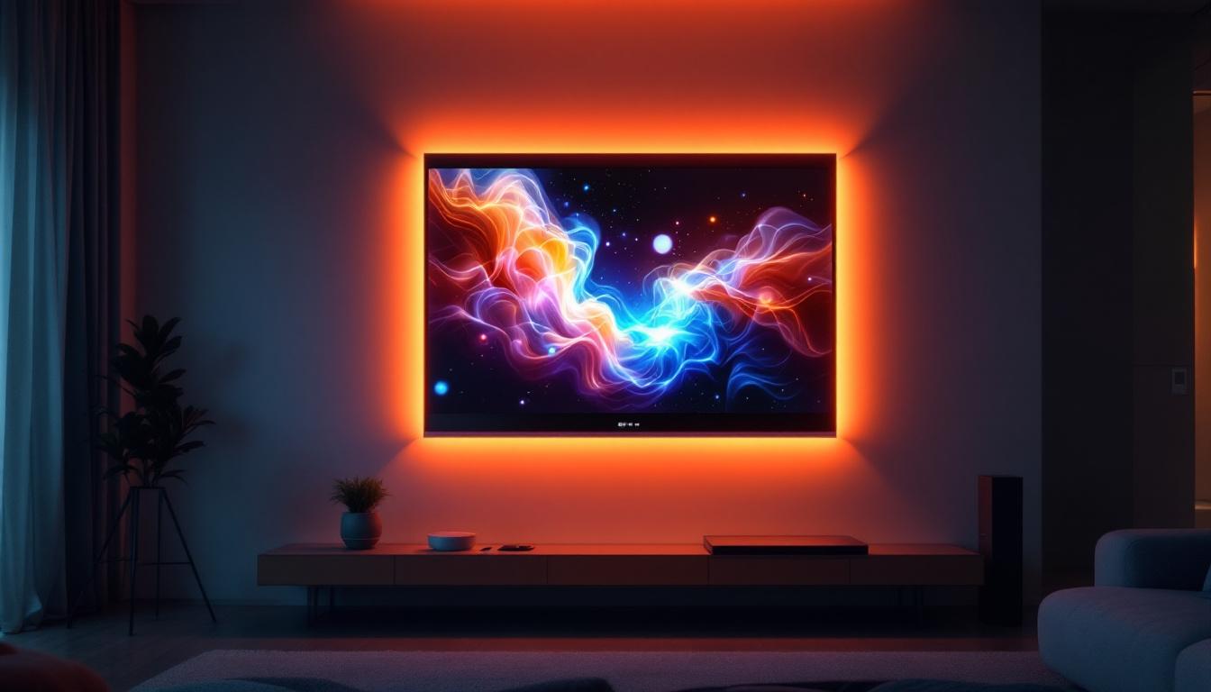 A photograph of a modern wall screen projector in action