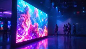 A photograph of a vibrant led display in an engaging setting