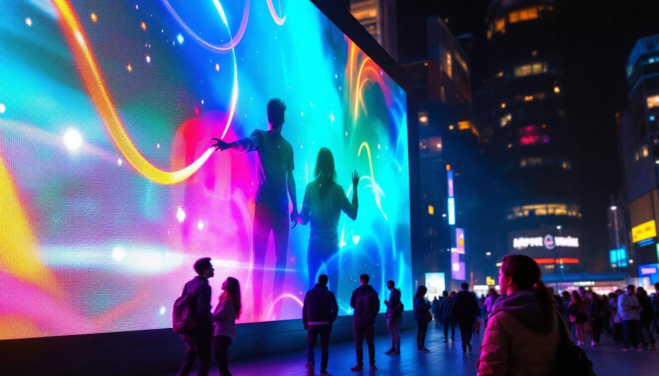 A photograph of a vibrant led display in a dynamic urban setting