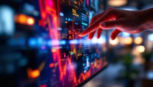 A photograph of a close-up view of a vibrant 15-inch led touch screen monitor in use