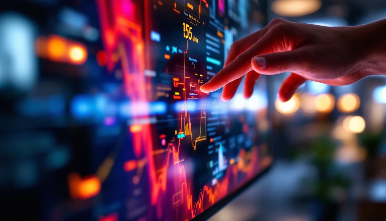 A photograph of a close-up view of a vibrant 15-inch led touch screen monitor in use