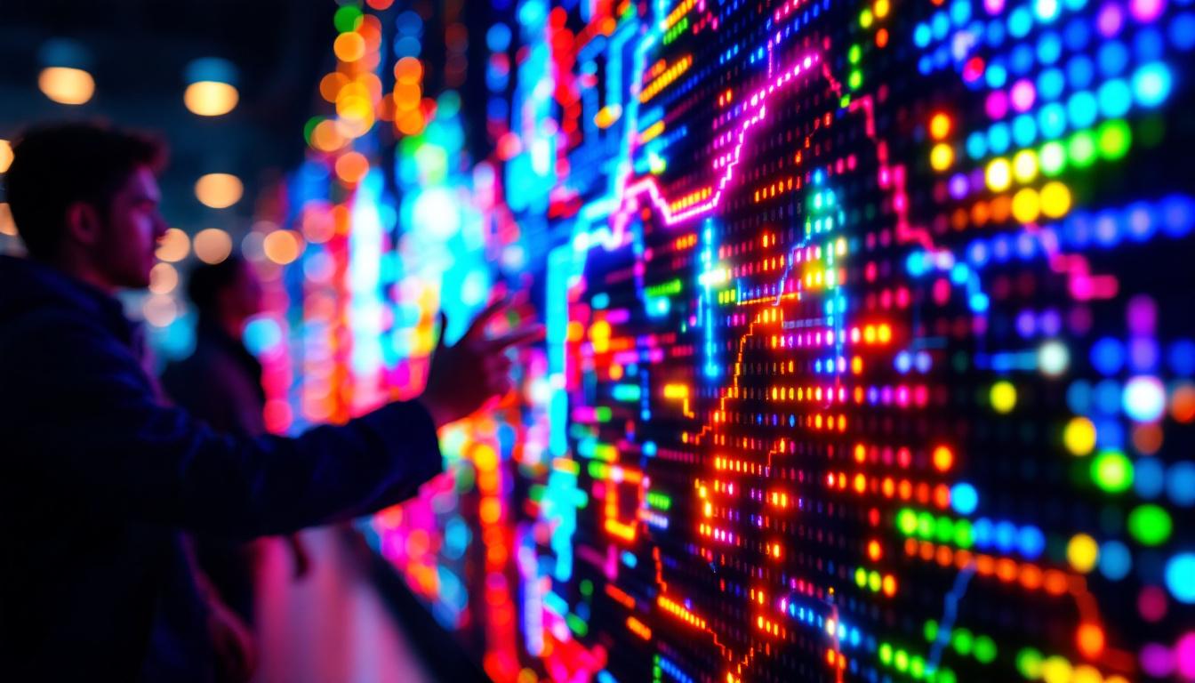 A photograph of a close-up shot of a vibrant led display in action