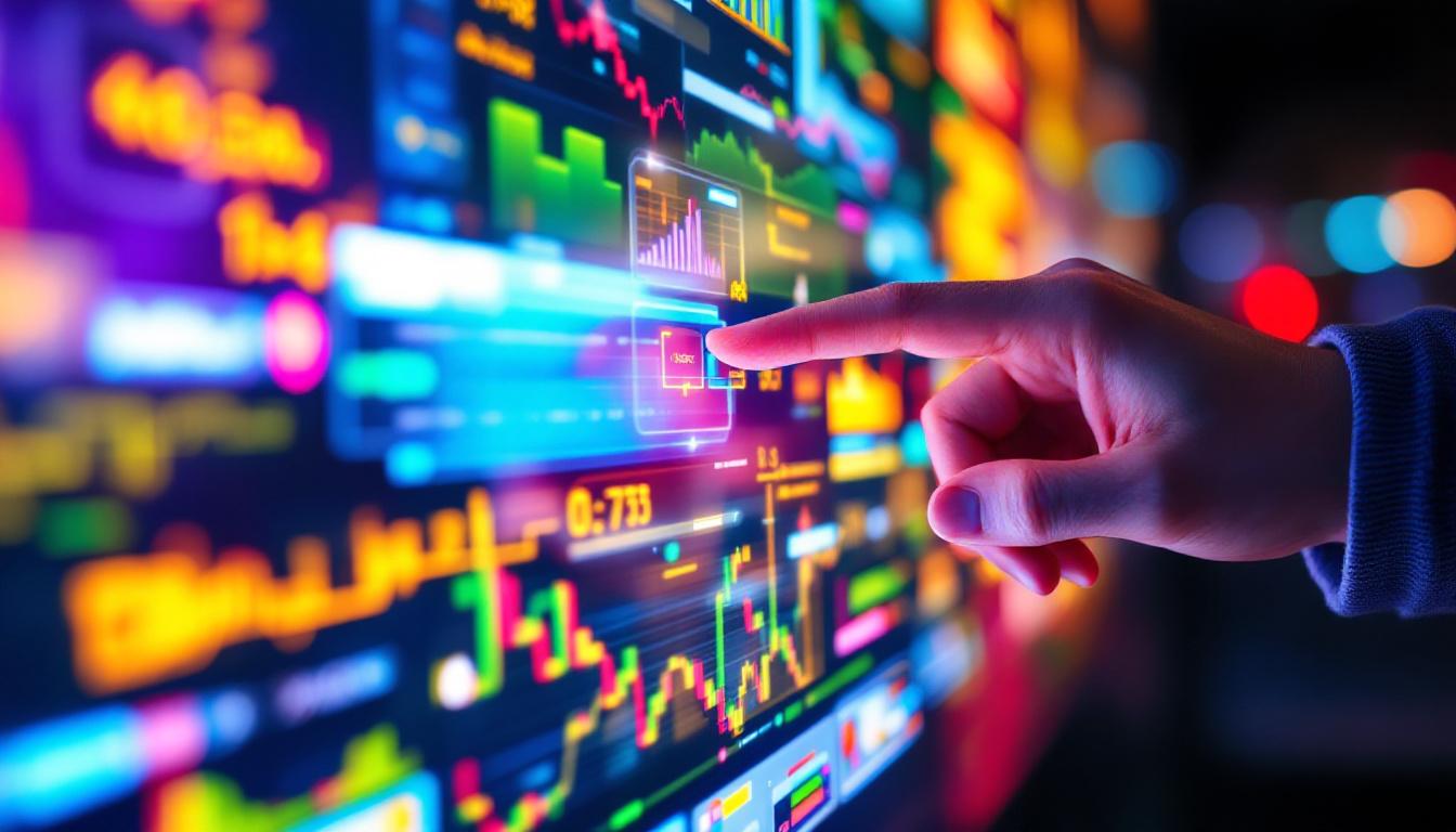 A photograph of a close-up view of a vibrant touch screen led display in use