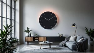 A photograph of capture a photograph of a stylish 22-inch wall clock with an led display