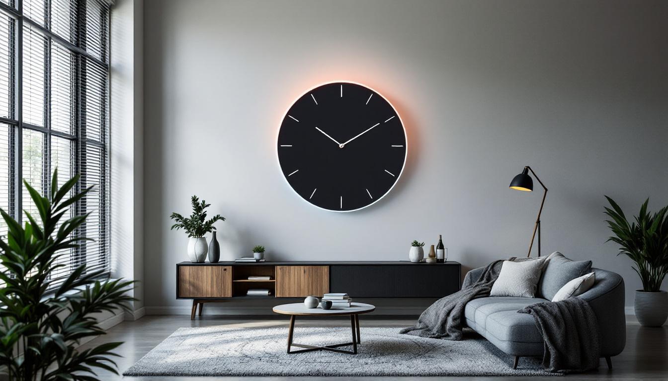 A photograph of capture a photograph of a stylish 22-inch wall clock with an led display