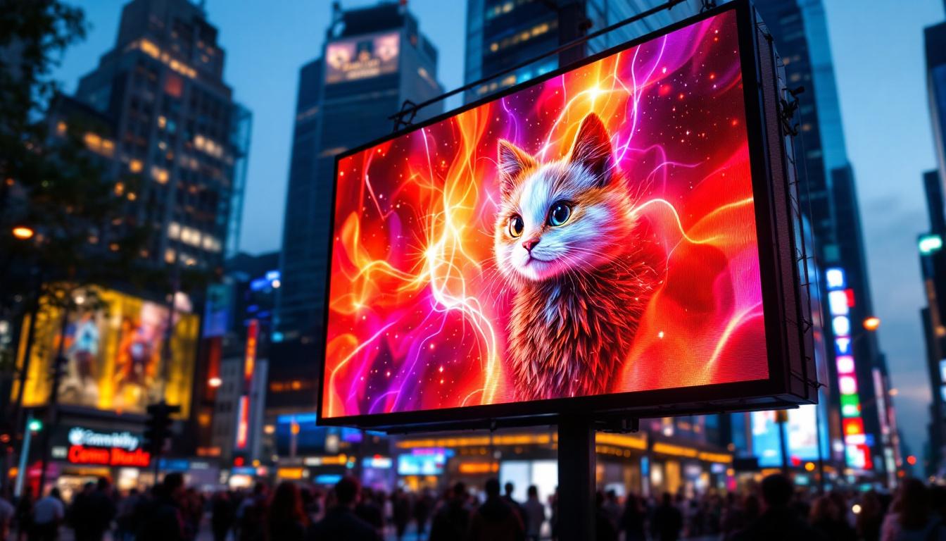 A photograph of a vibrant led display in a bustling urban environment