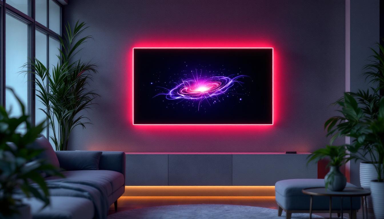 A photograph of capture a photograph of a modern sound blocking wall panel featuring an integrated led display