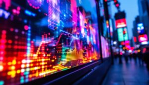 A photograph of a vibrant led display in action