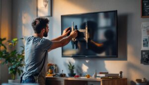 A photograph of a person skillfully installing a tv wall mount