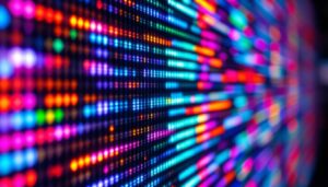A photograph of a vibrant led display in action