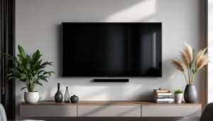 A photograph of a well-mounted led tv on a wall