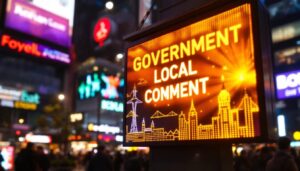 A photograph of a vibrant led display in a bustling urban setting