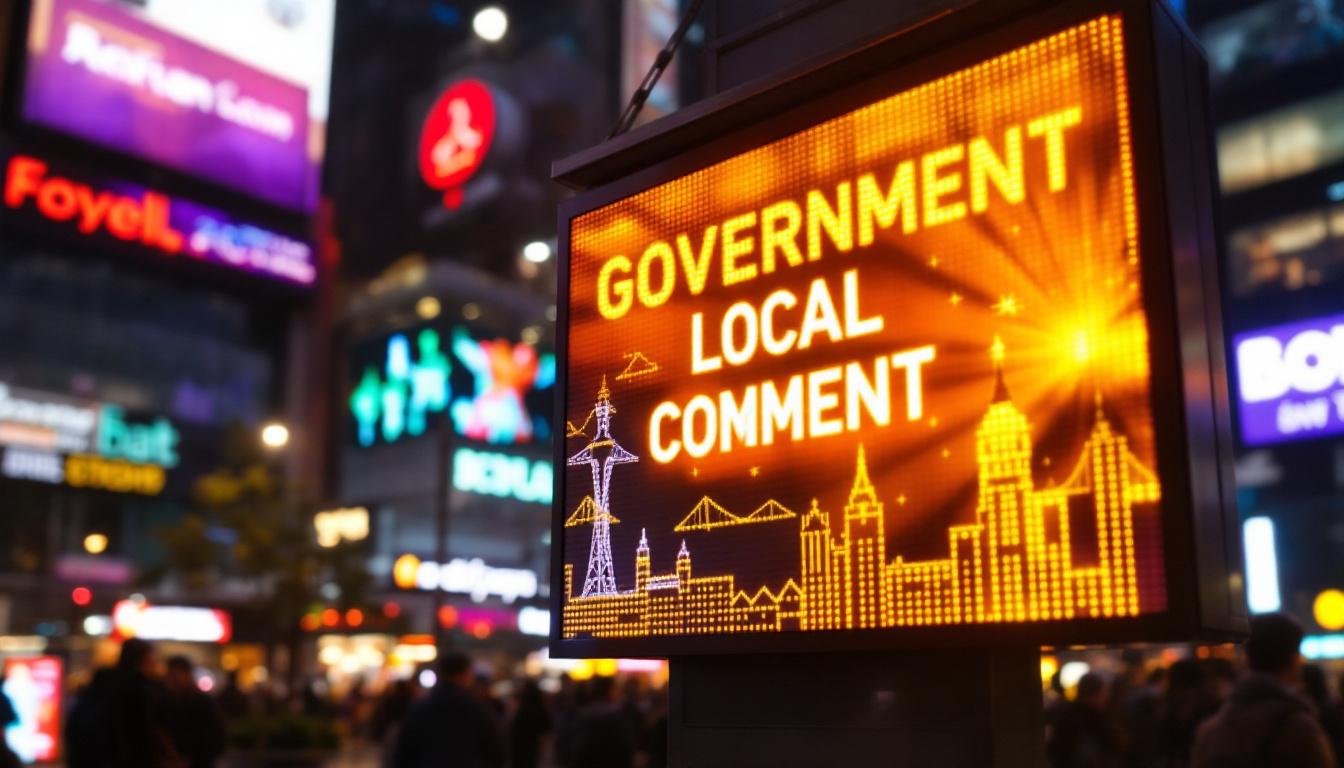 A photograph of a vibrant led display in a bustling urban setting