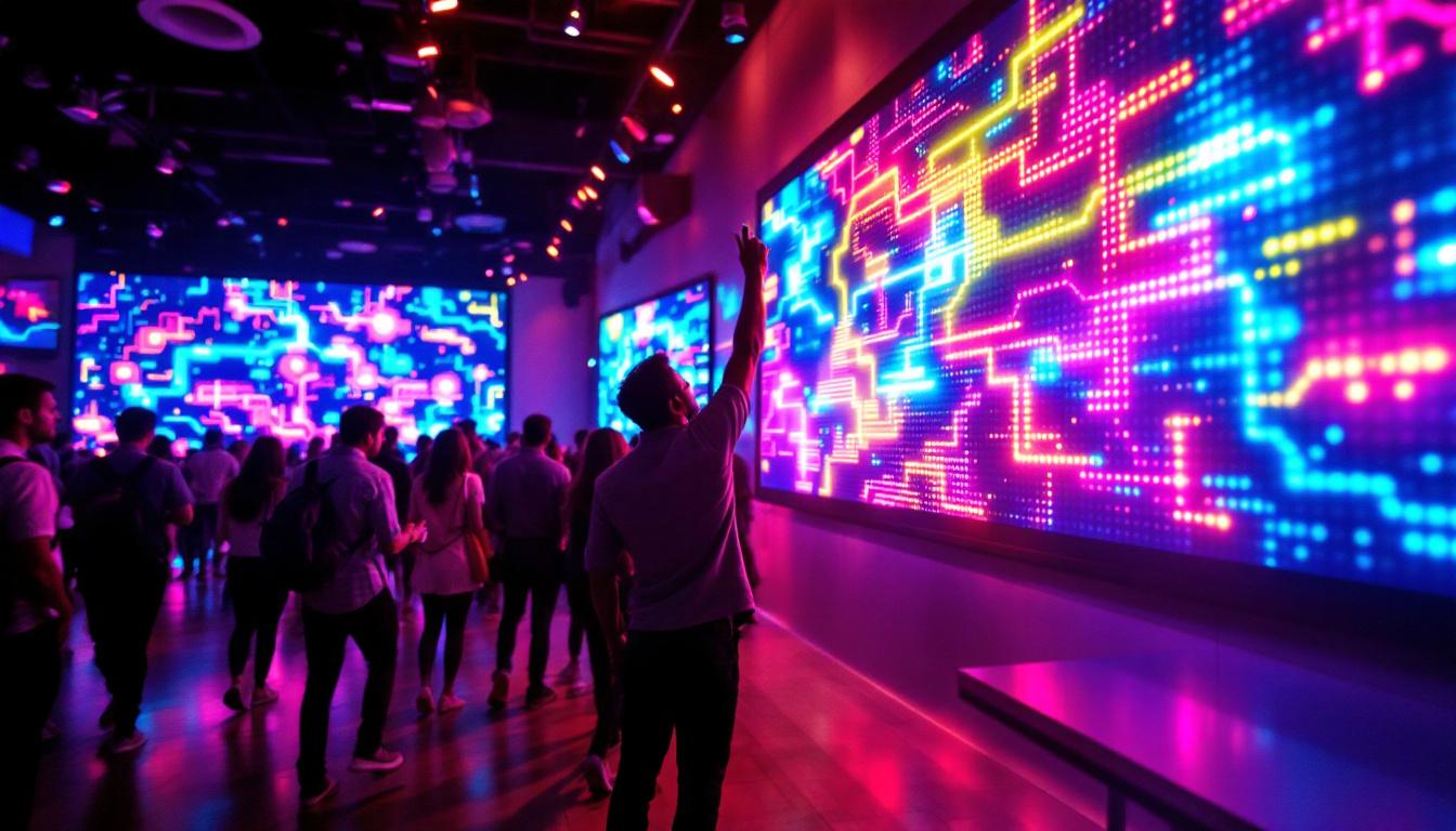 A photograph of a vibrant led display at a lively party setting