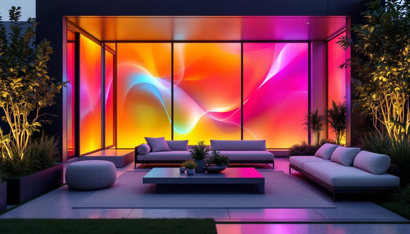 A photograph of a modern outdoor space featuring sleek led privacy panels in use